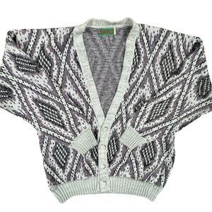 Barolo Vintage Women's XL Gray Geometric Cardigan Sweater Long Sleeve Casual